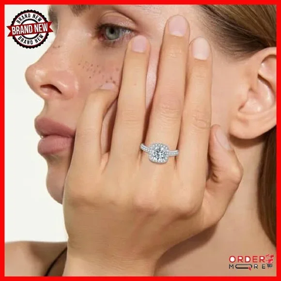 2CT Moissanite Halo Promise Ring Sterling Silver Size 7 - Picture 5 of 8